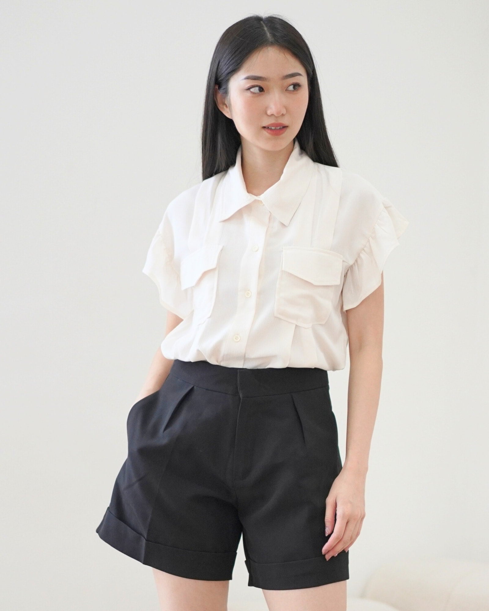 Ms Daisy Niki Flutter Sleeve Top with Pockets