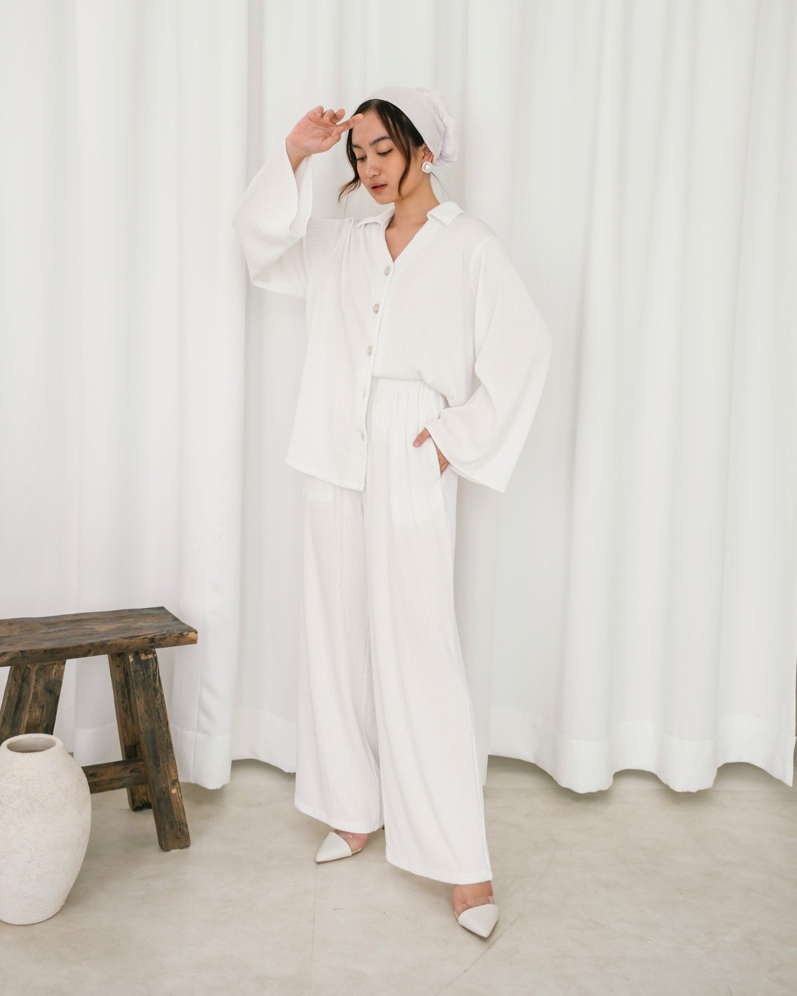 Ms Daisy Maya Pleats Knit Set Shirt with Cullotes Set