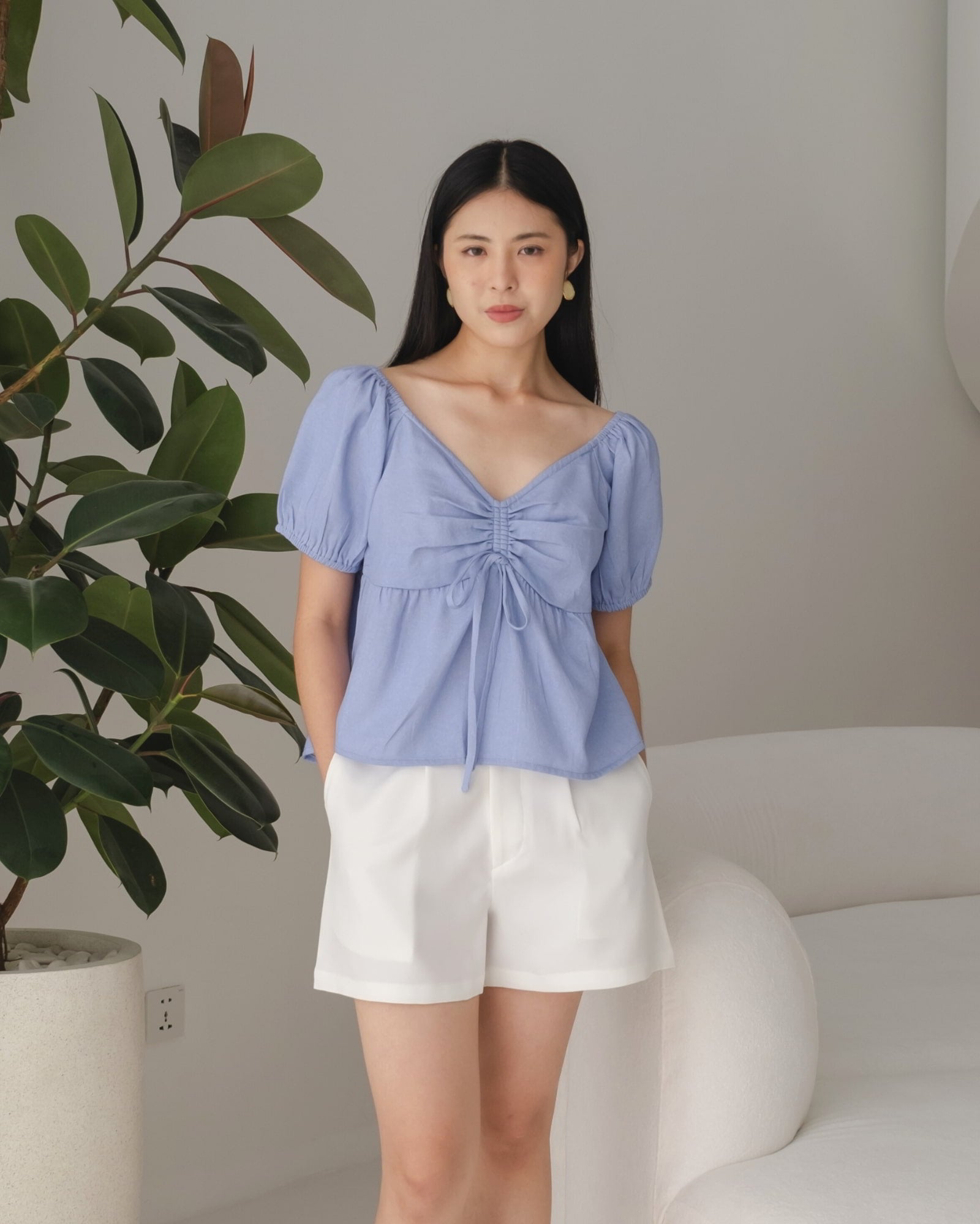 Ms Daisy Hazel Denim Ruched Top