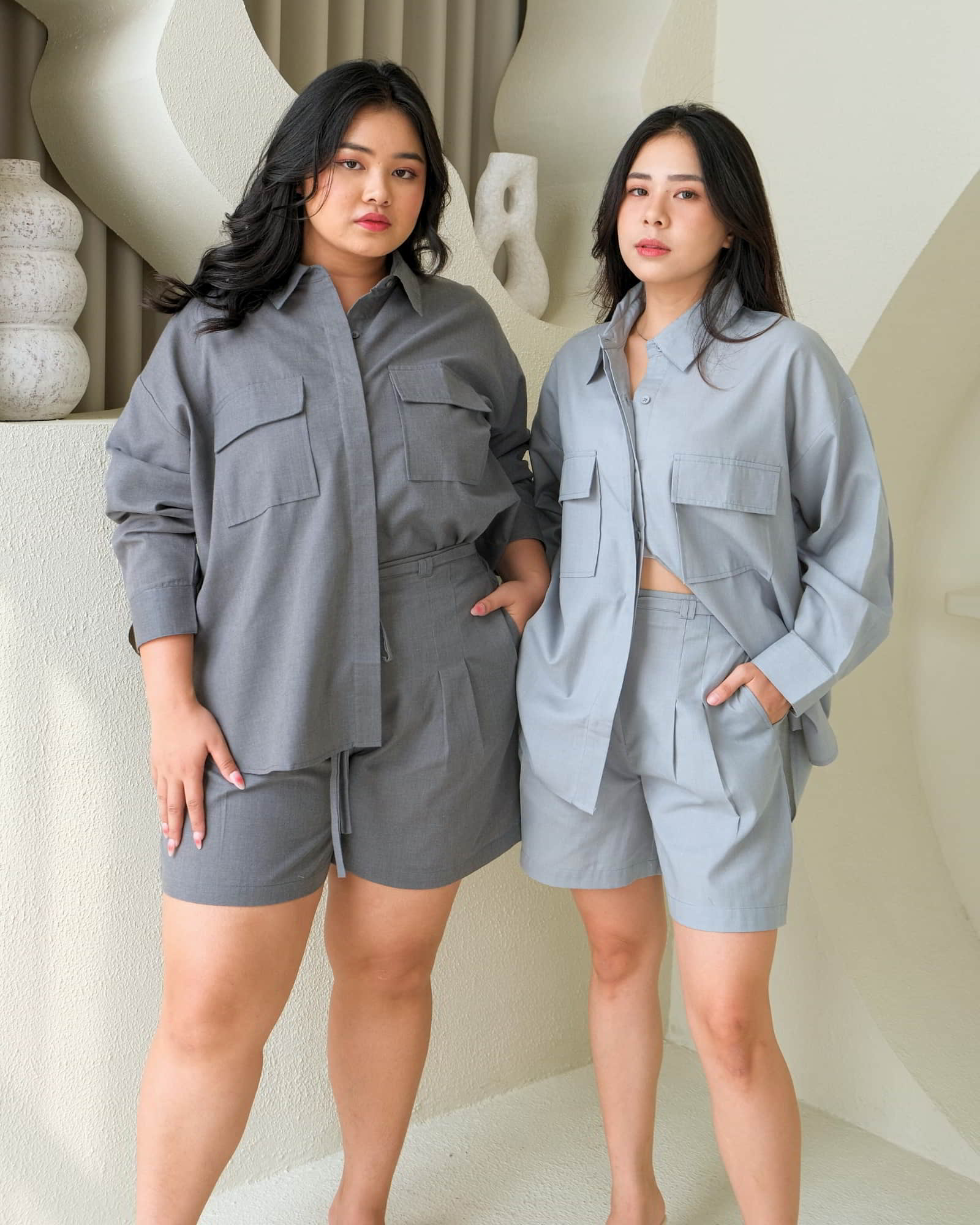 Ms Daisy Ava Oversized Safari Shirt Blouse Kemeja Set Oversize