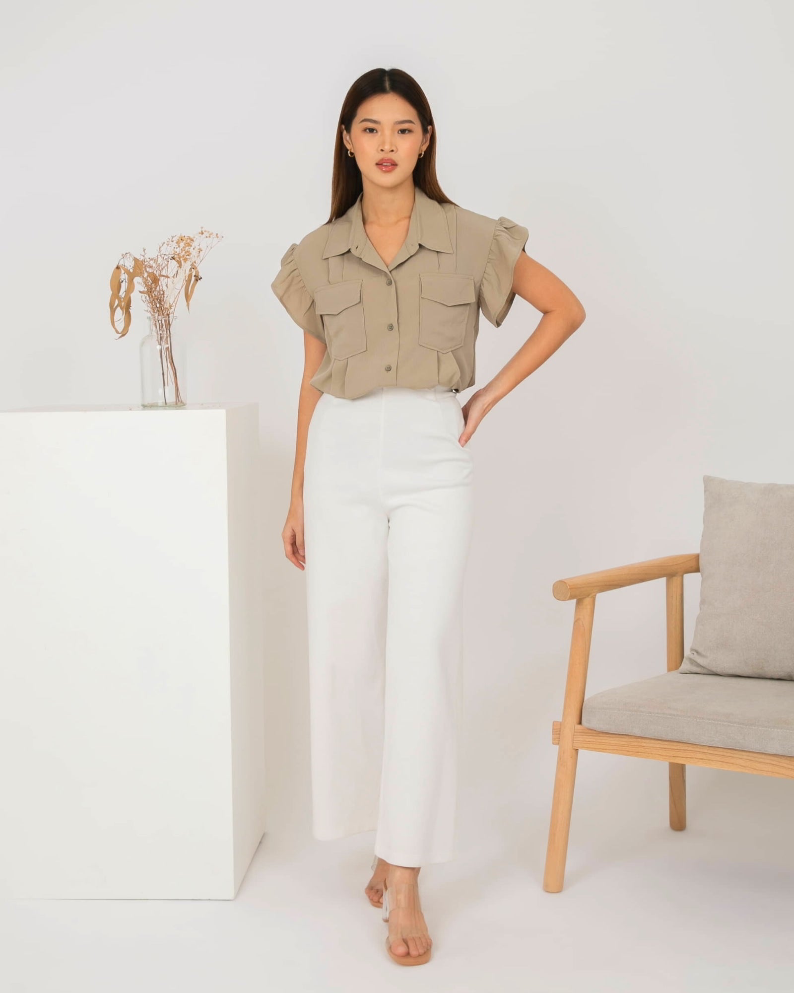 Ms Daisy Niki Flutter Sleeve Top with Pockets