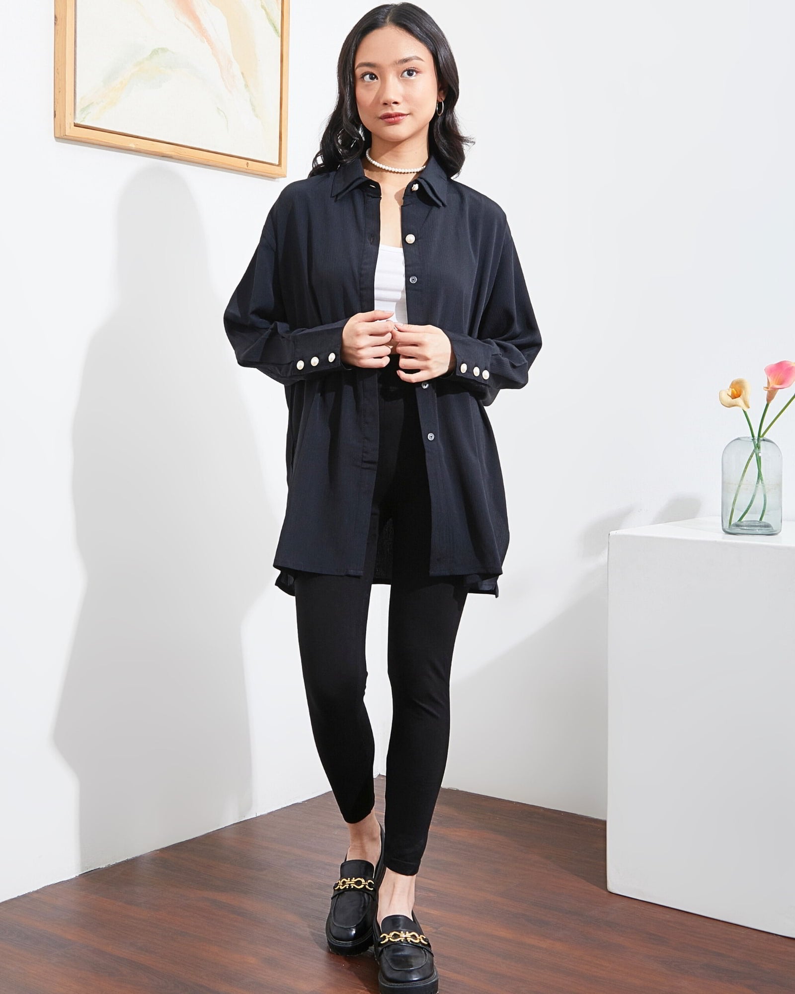 Ms Daisy Noir Long Shirt With Cullotes / Set