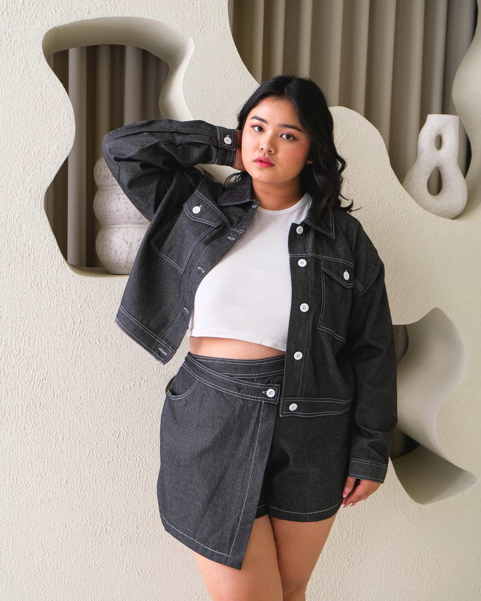 Ms Daisy Andrea Contrast Stitch Denim Top/Bottom/Set