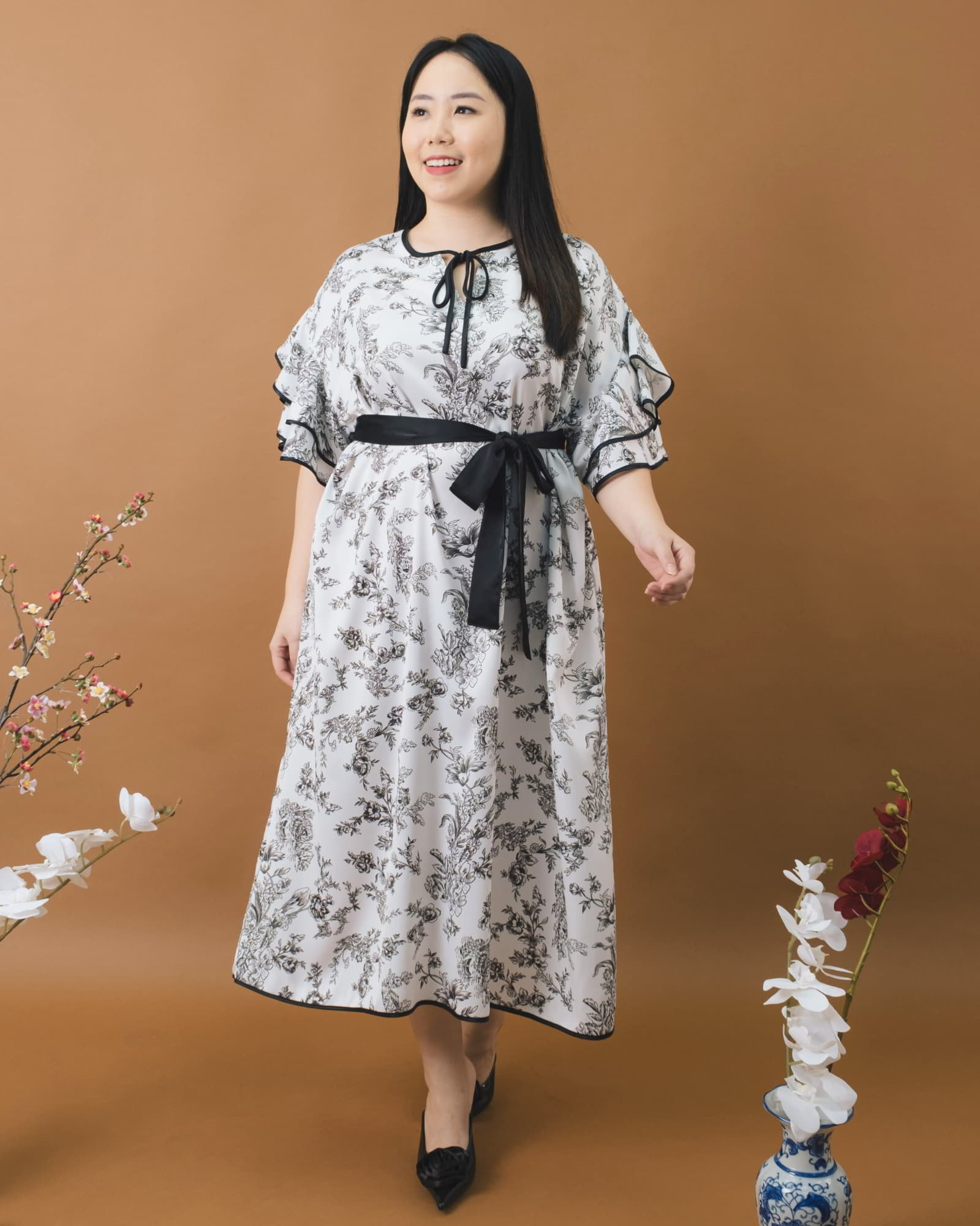 Ms Daisy Lucky Flutter Sleeve Dress with Belt