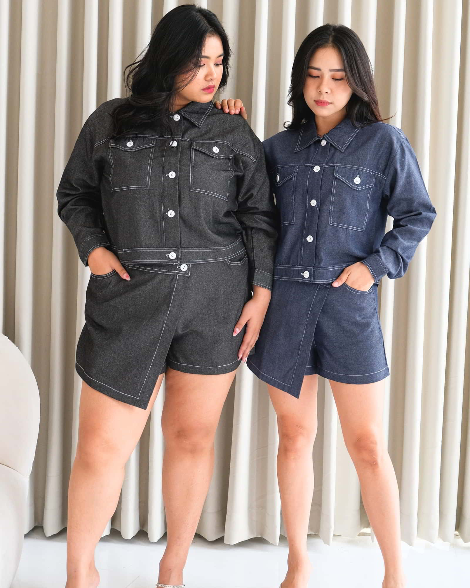 Ms Daisy Andrea Contrast Stitch Denim Top/Bottom/Set