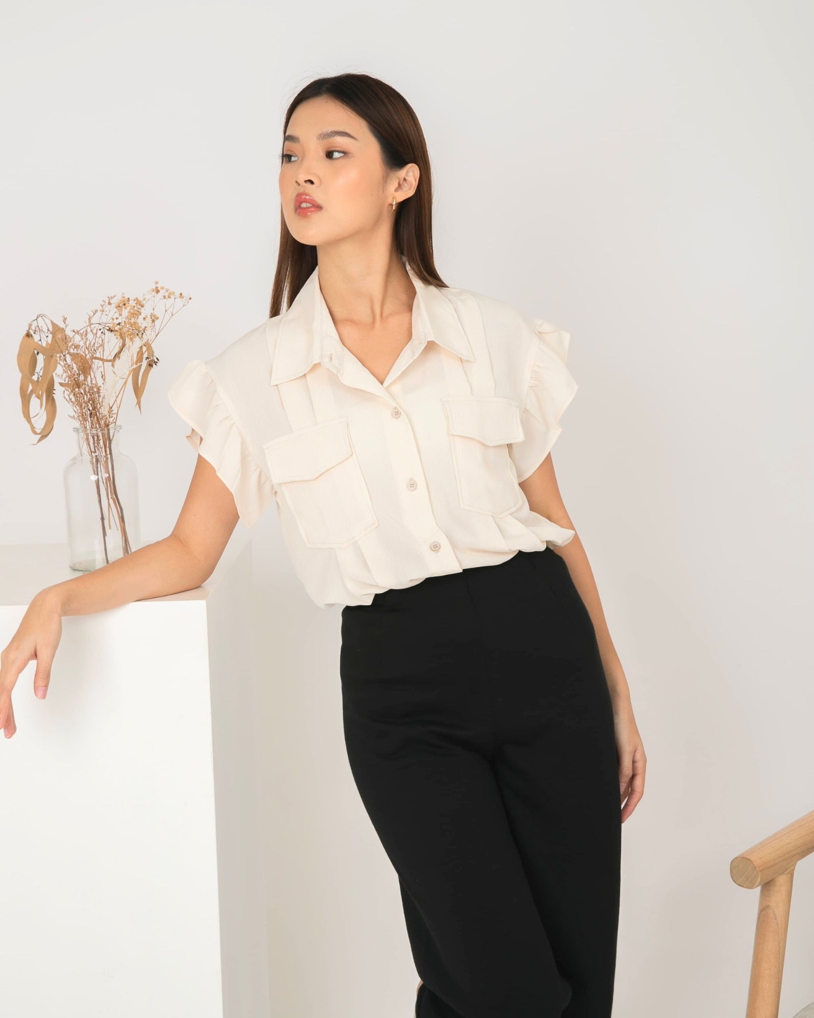 Ms Daisy Niki Flutter Sleeve Top with Pockets