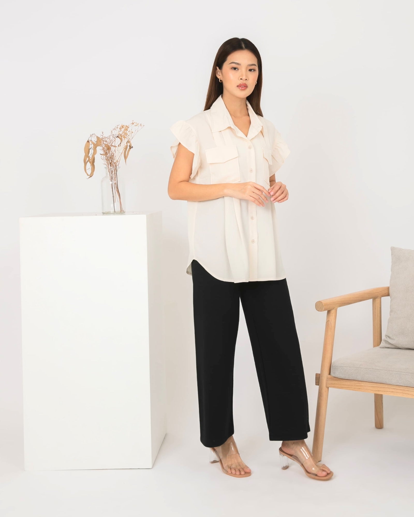 Ms Daisy Niki Flutter Sleeve Top with Pockets