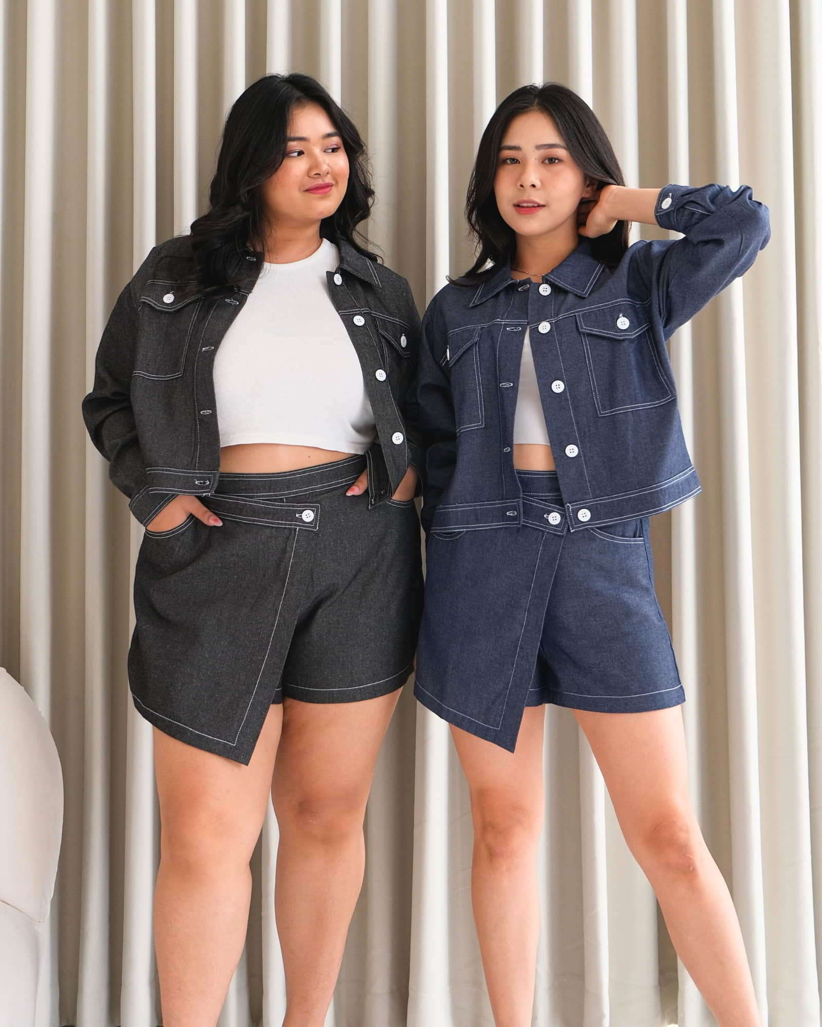 Ms Daisy Andrea Contrast Stitch Denim Top/Bottom/Set