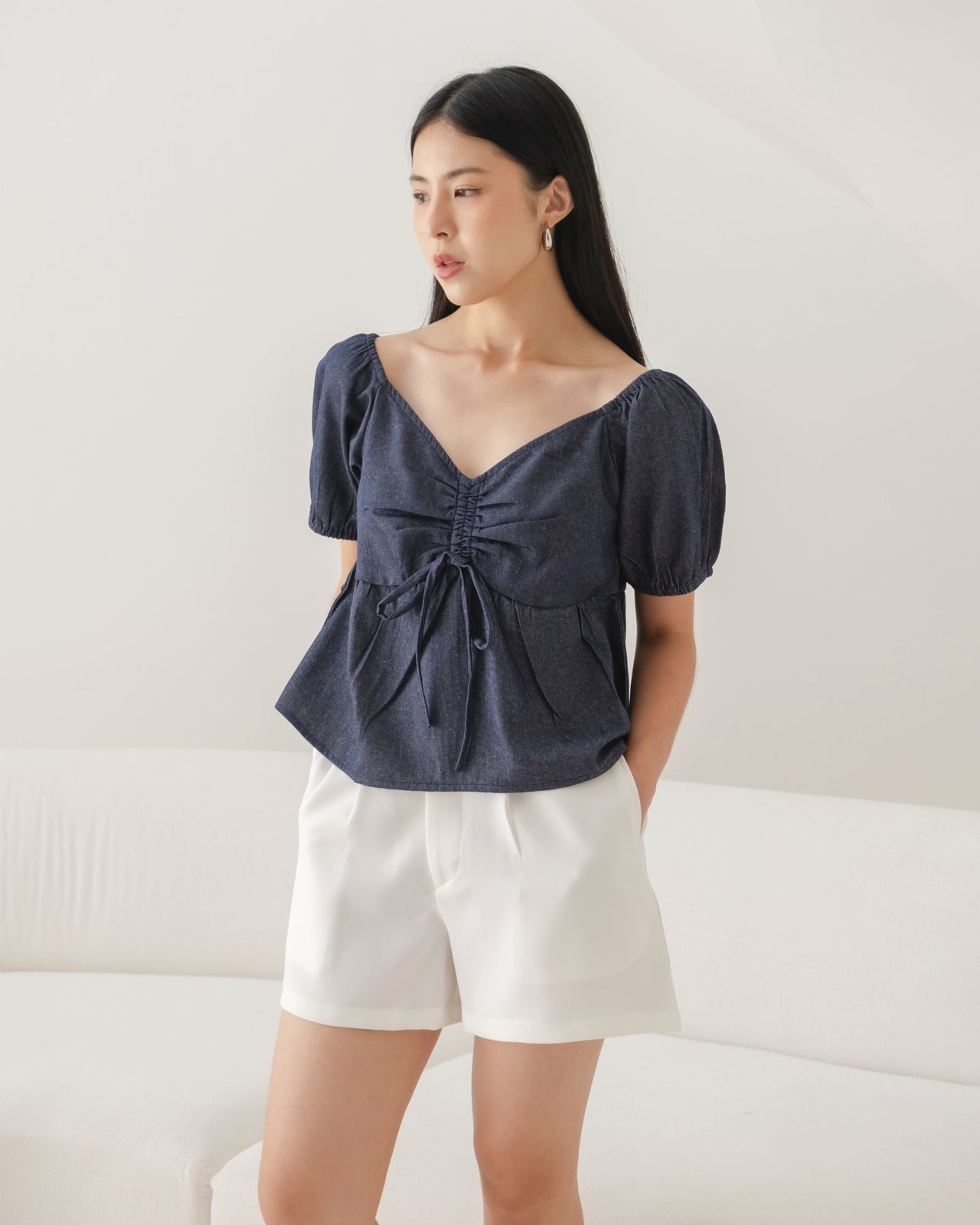 Ms Daisy Hazel Denim Ruched Top