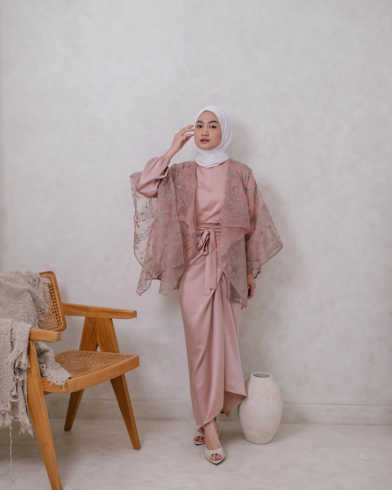 Ms Daisy Jasmin Set Rok Lilit & Atasan Satin Premium dengan Organza Outer / Set Lebaran