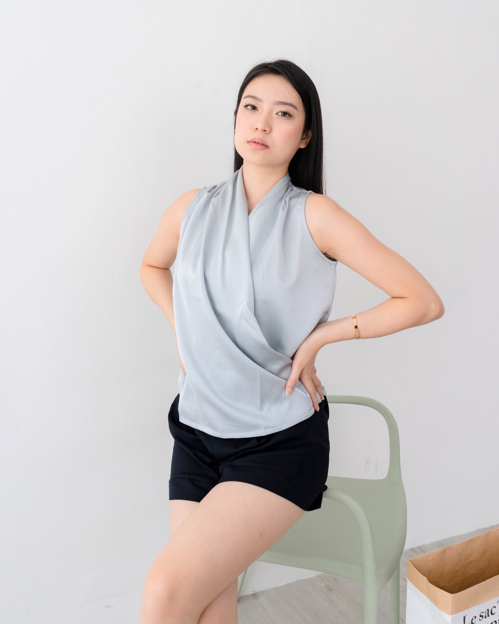 Ms Daisy Jade Satin Wrap Top