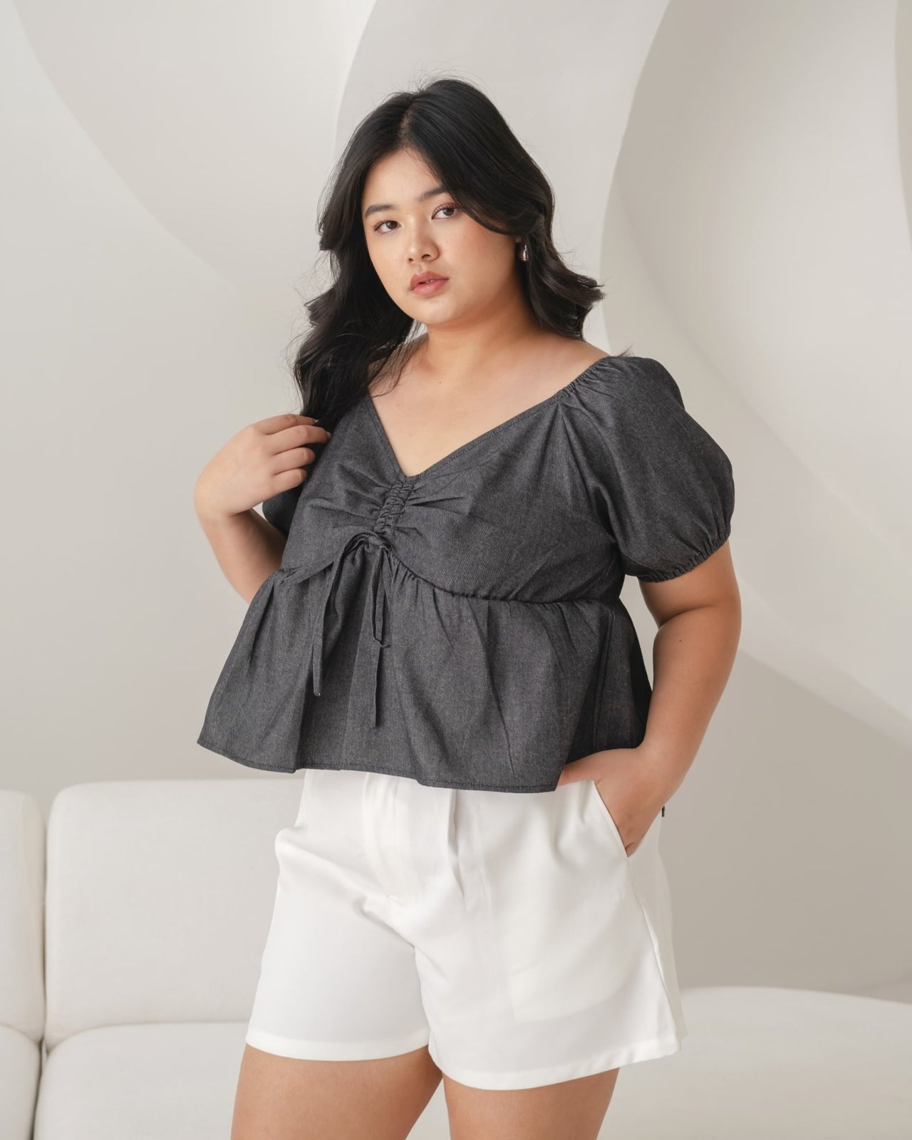 Ms Daisy Hazel Denim Ruched Top
