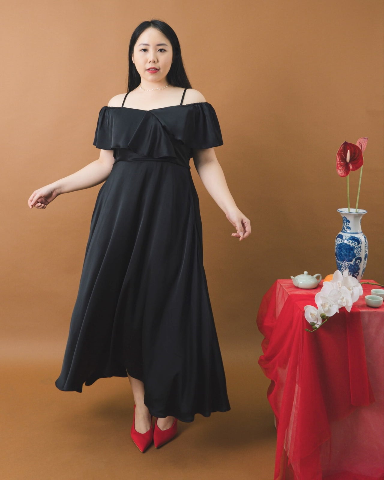 Ms Daisy Orin Cold Shoulder Silk Satin Dress