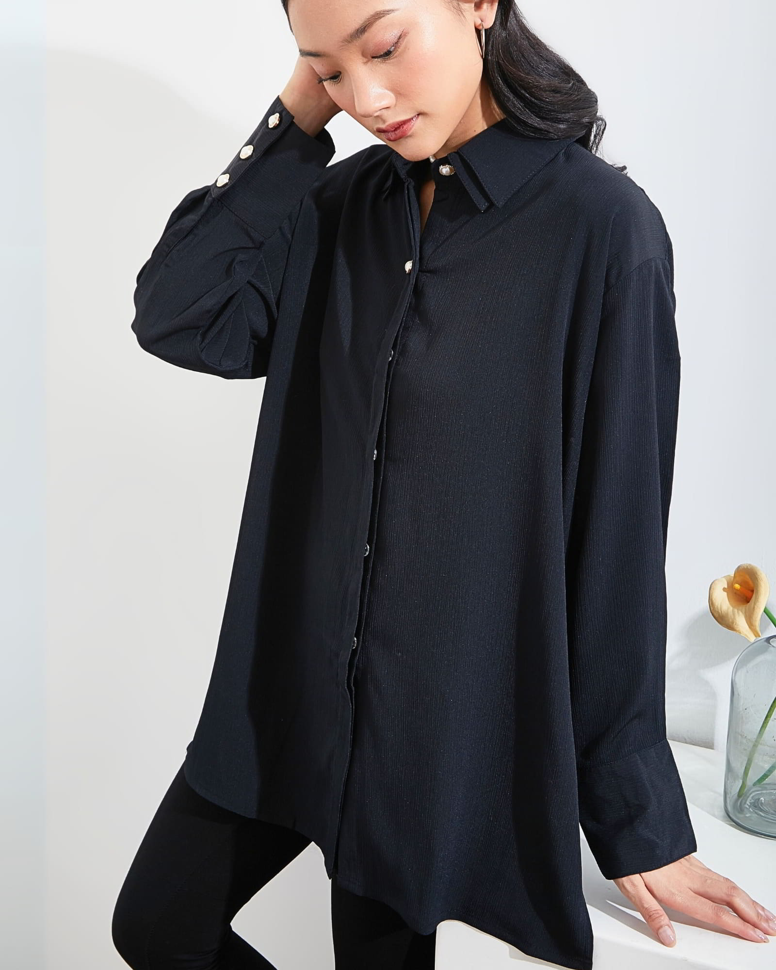 Ms Daisy Noir Long Shirt With Cullotes / Set