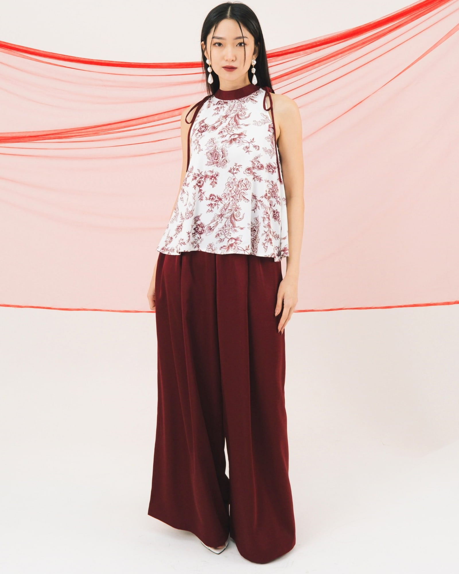 Ms Daisy Fortune Printed Satin Silk Top and Culotte Set