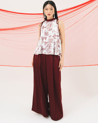 Ms Daisy Fortune Printed Satin Silk Top and Culotte Set
