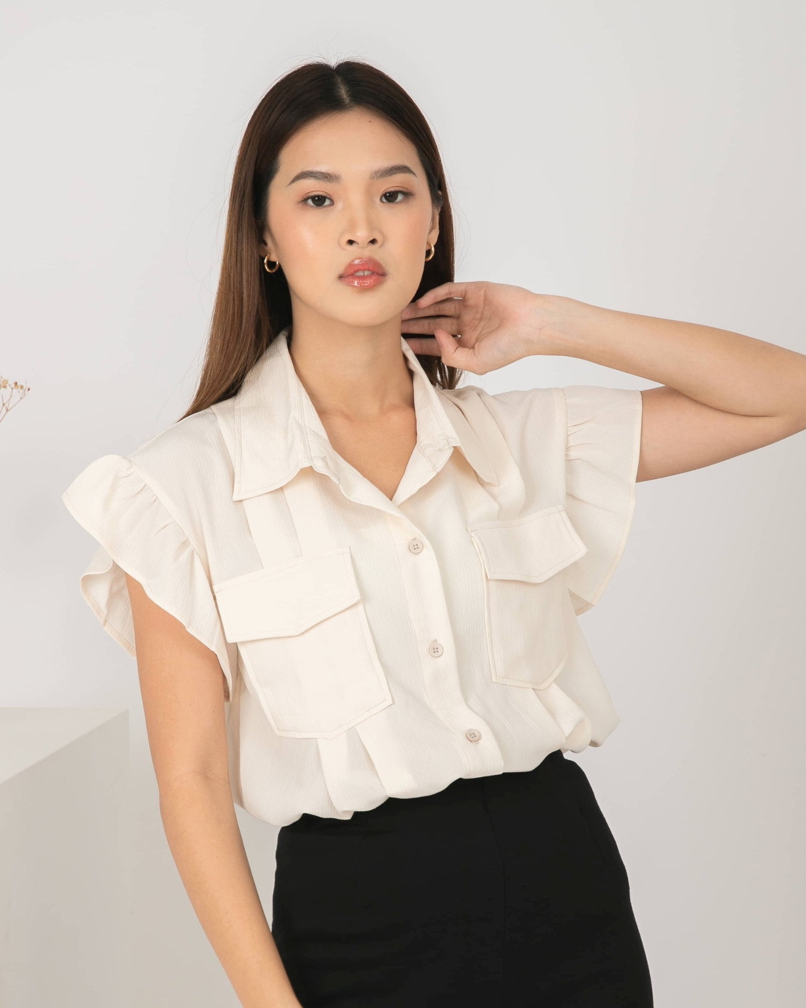 Ms Daisy Niki Flutter Sleeve Top with Pockets