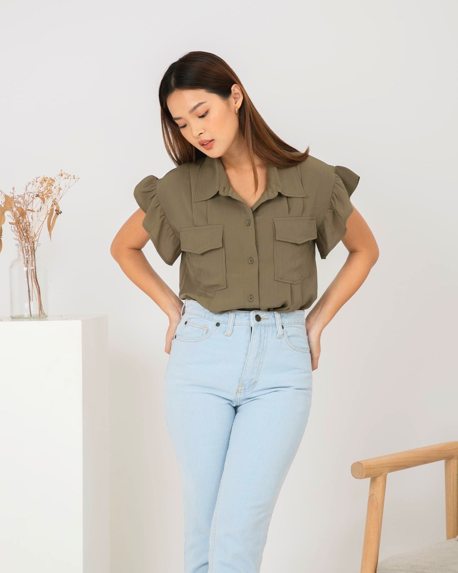 Ms Daisy Niki Flutter Sleeve Top with Pockets