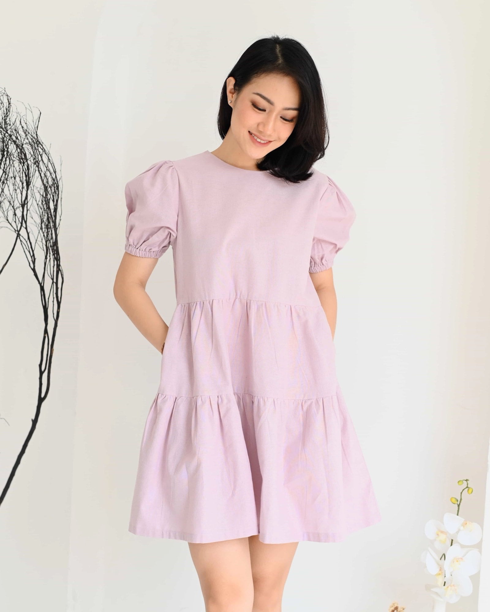 Ms Daisy Eloise Linen Puff-Sleeve Dress