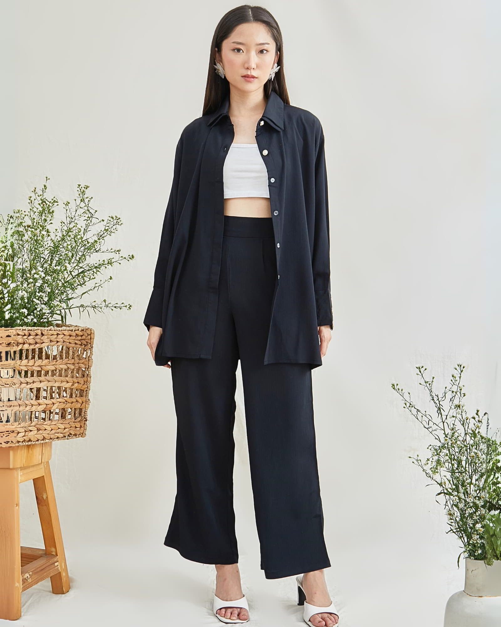 Ms Daisy Noir Long Shirt With Cullotes / Set