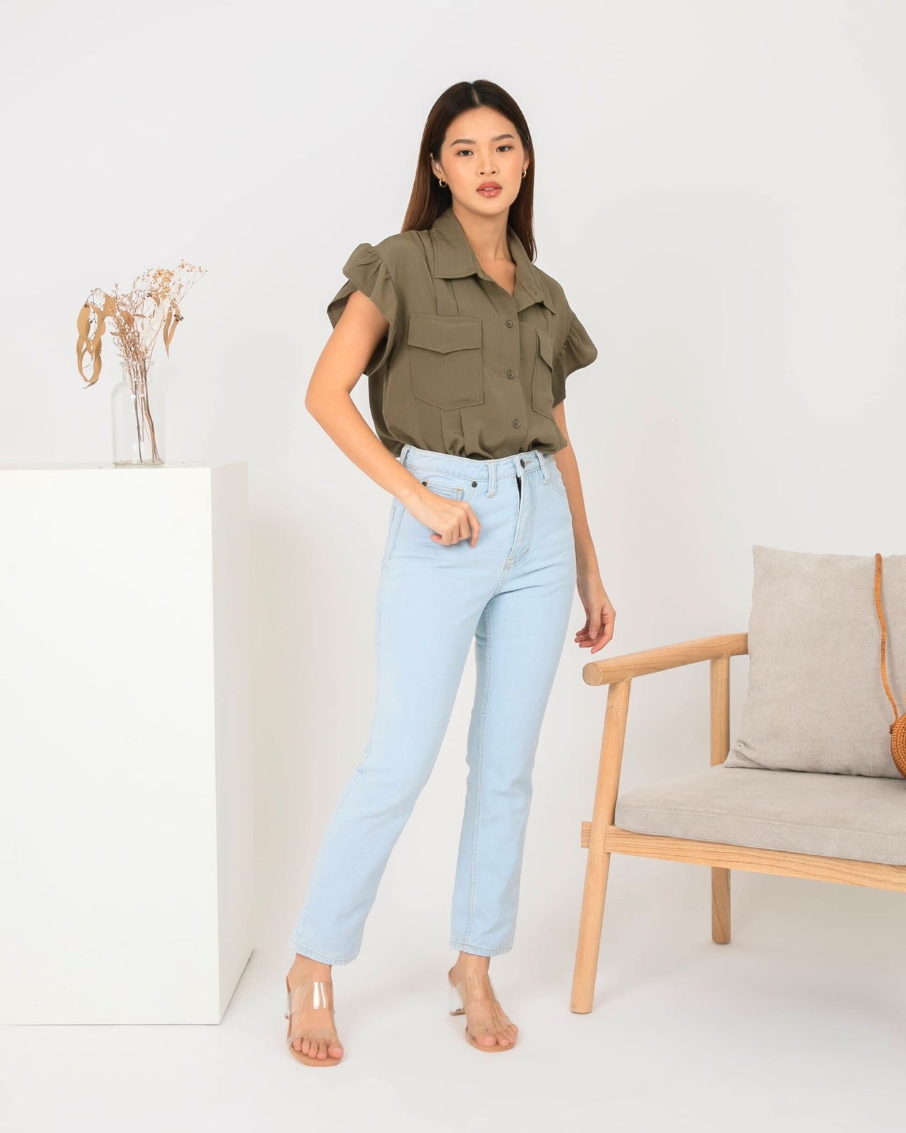 Ms Daisy Niki Flutter Sleeve Top with Pockets