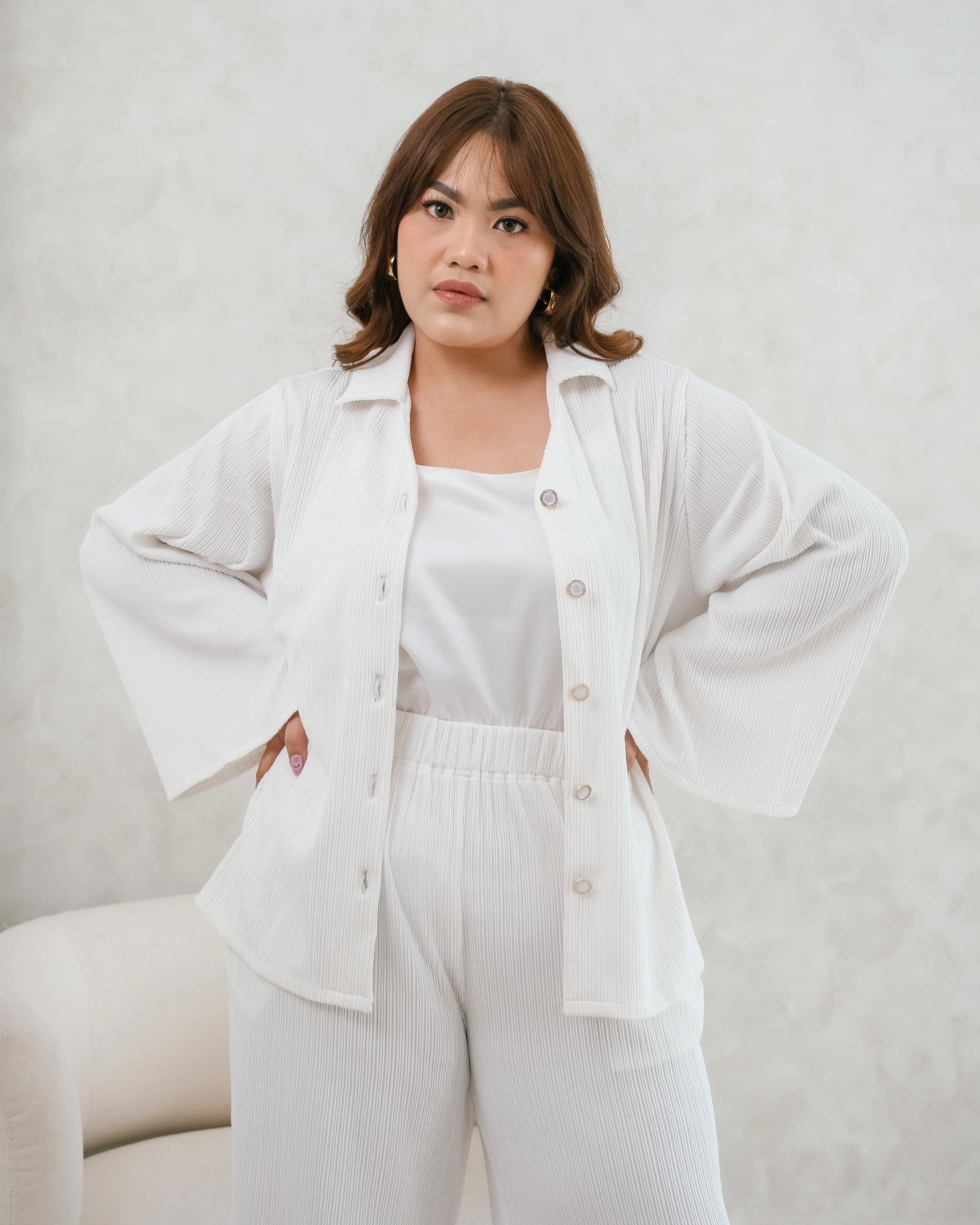 Ms Daisy Maya Pleats Knit Set Shirt with Cullotes Set