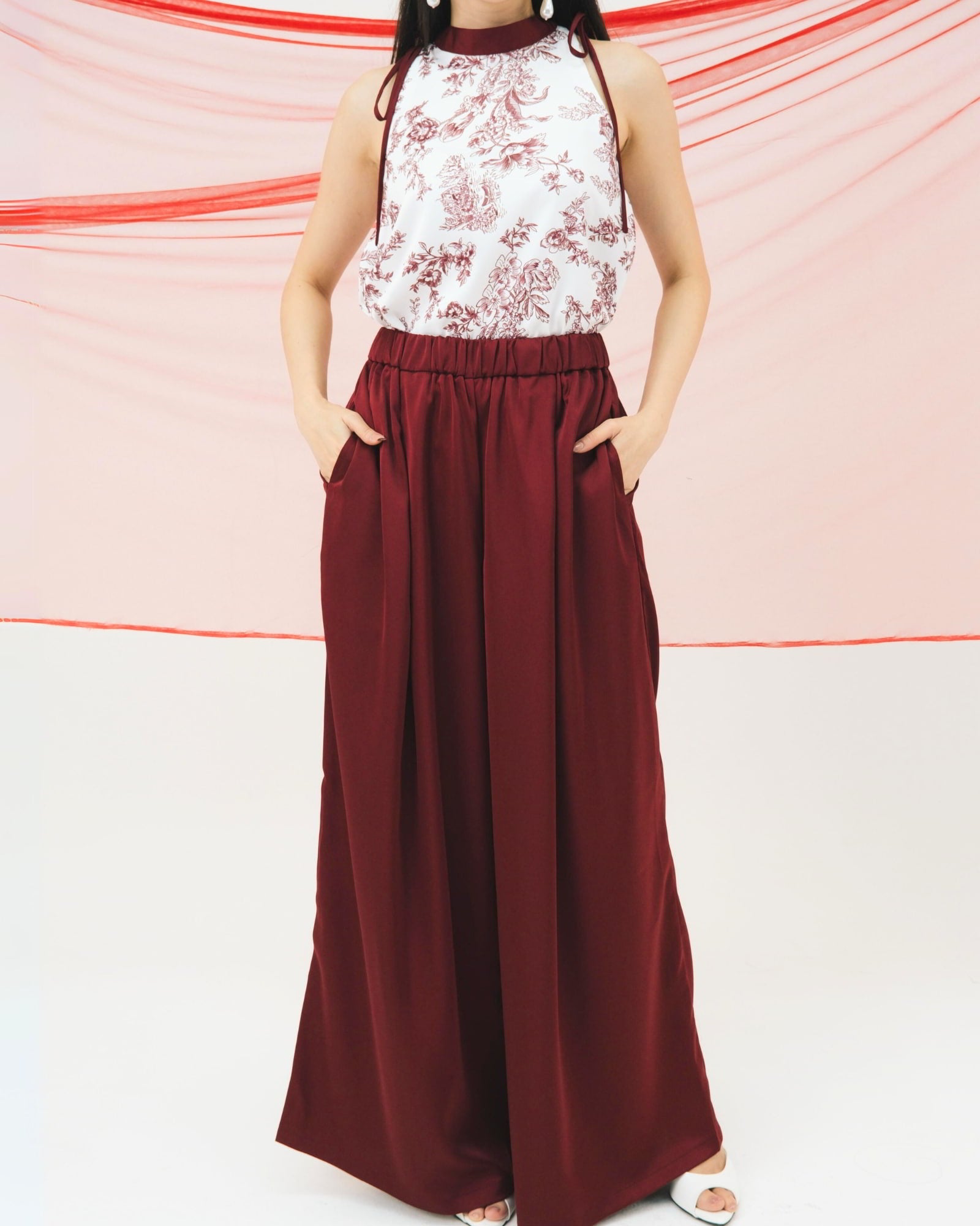 Ms Daisy Fortune Printed Satin Silk Top and Culotte Set