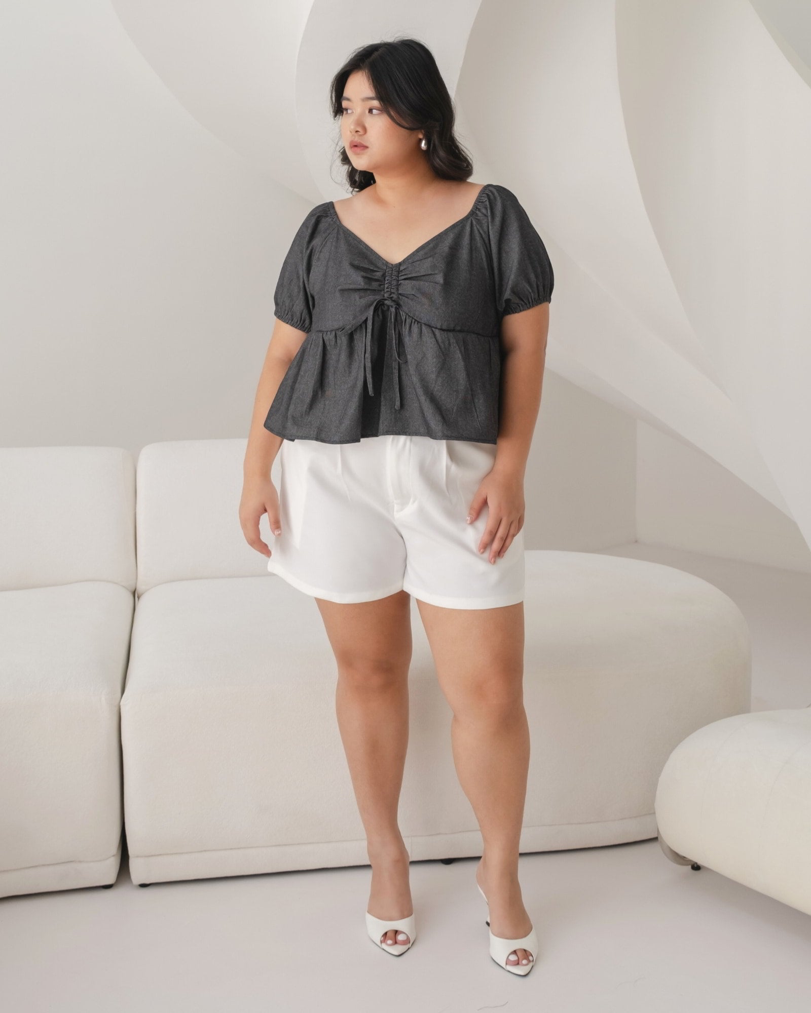 Ms Daisy Hazel Denim Ruched Top