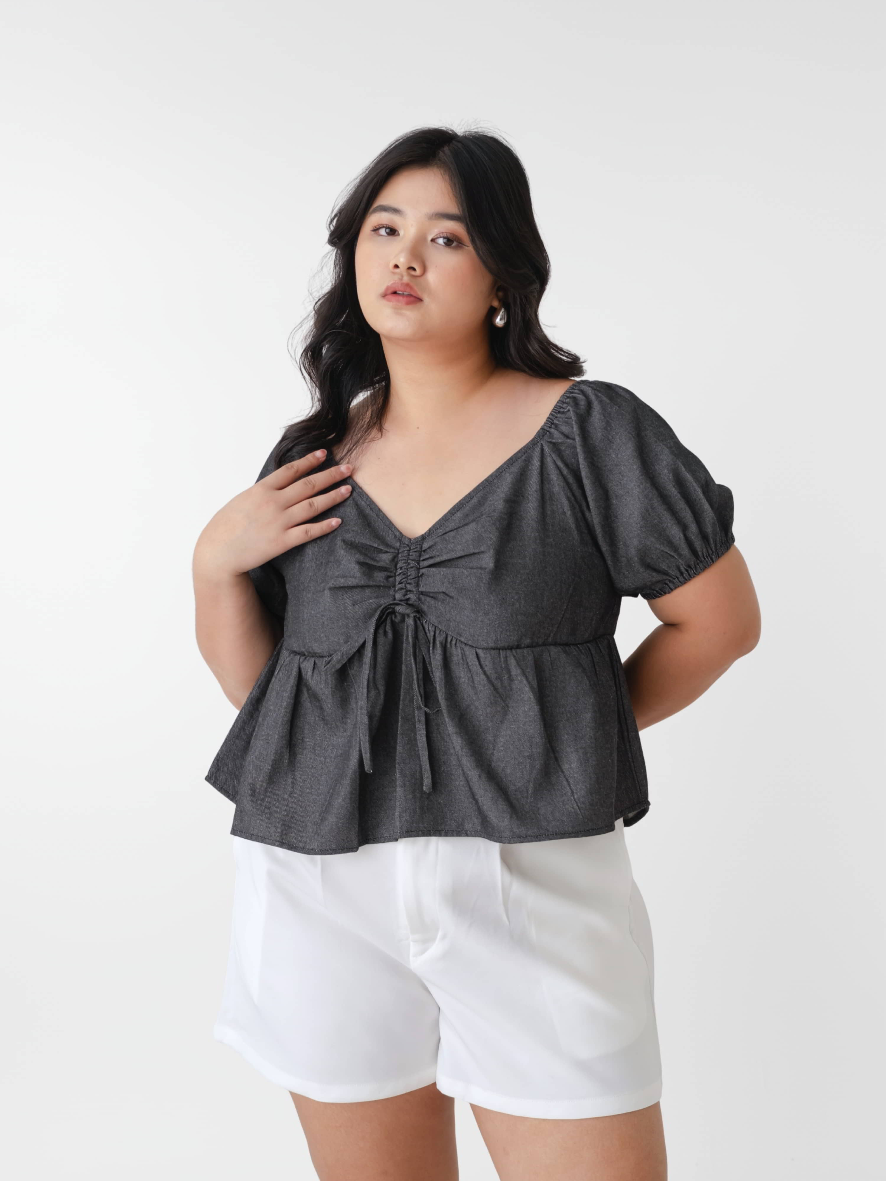Ms Daisy Hazel Denim Ruched Top