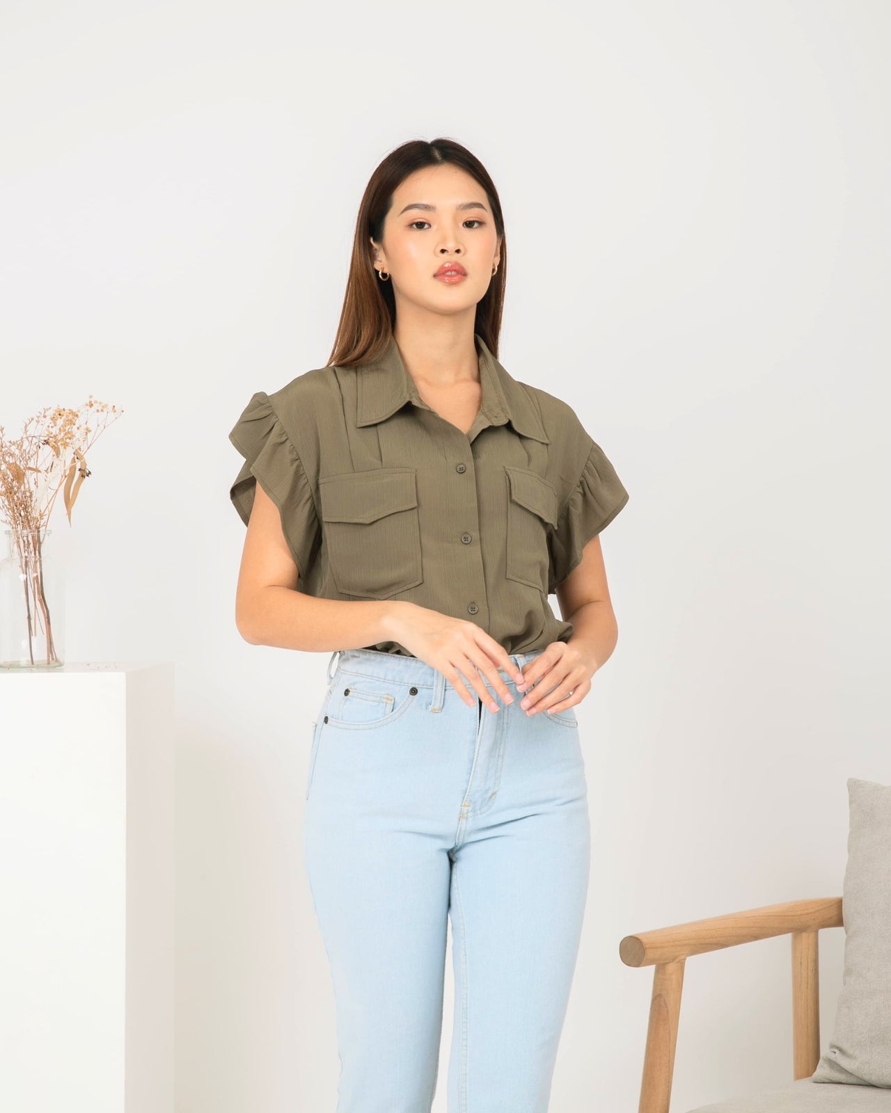 Ms Daisy Niki Flutter Sleeve Top with Pockets