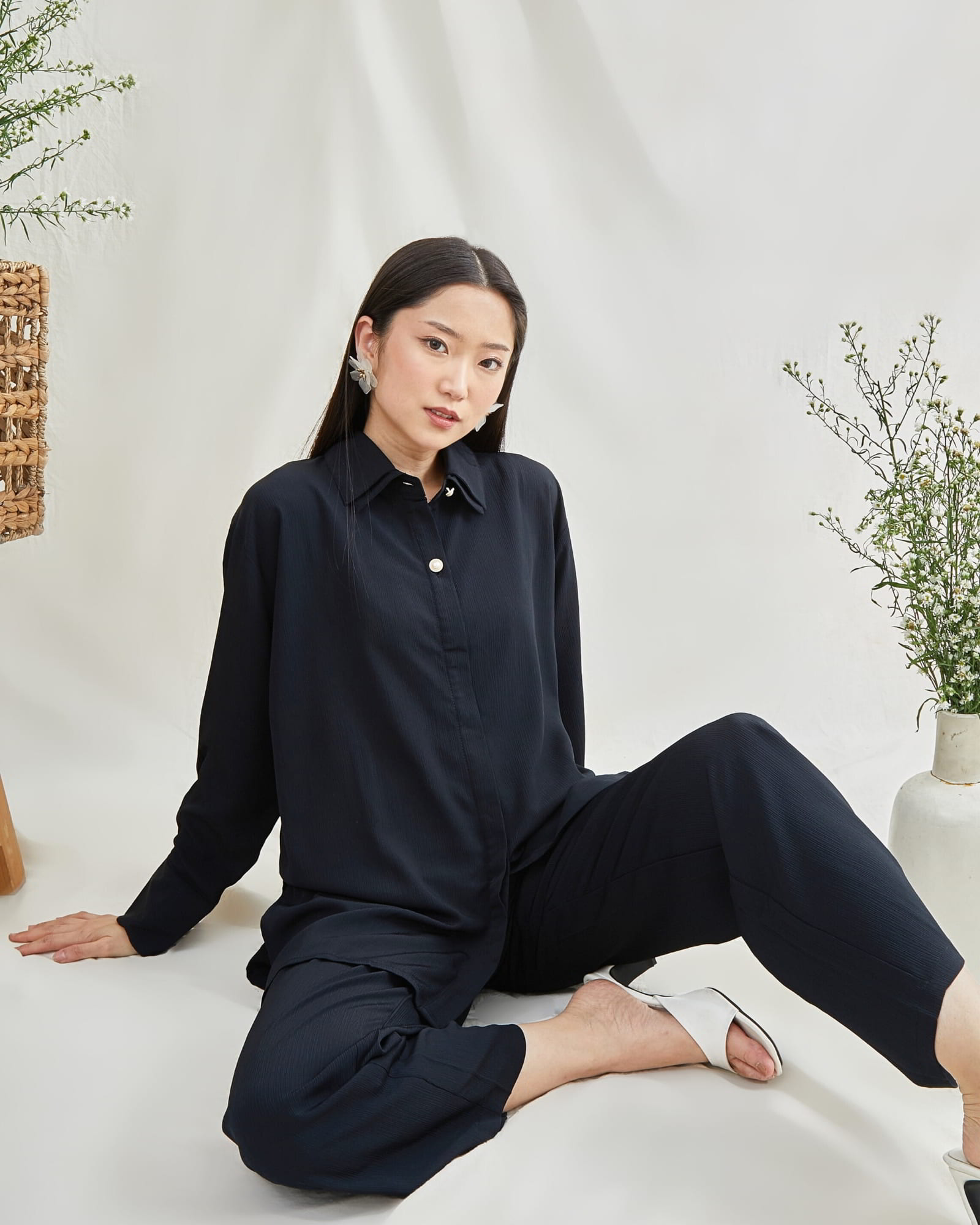 Ms Daisy Noir Long Shirt With Cullotes / Set