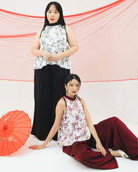 Ms Daisy Fortune Printed Satin Silk Top and Culotte Set