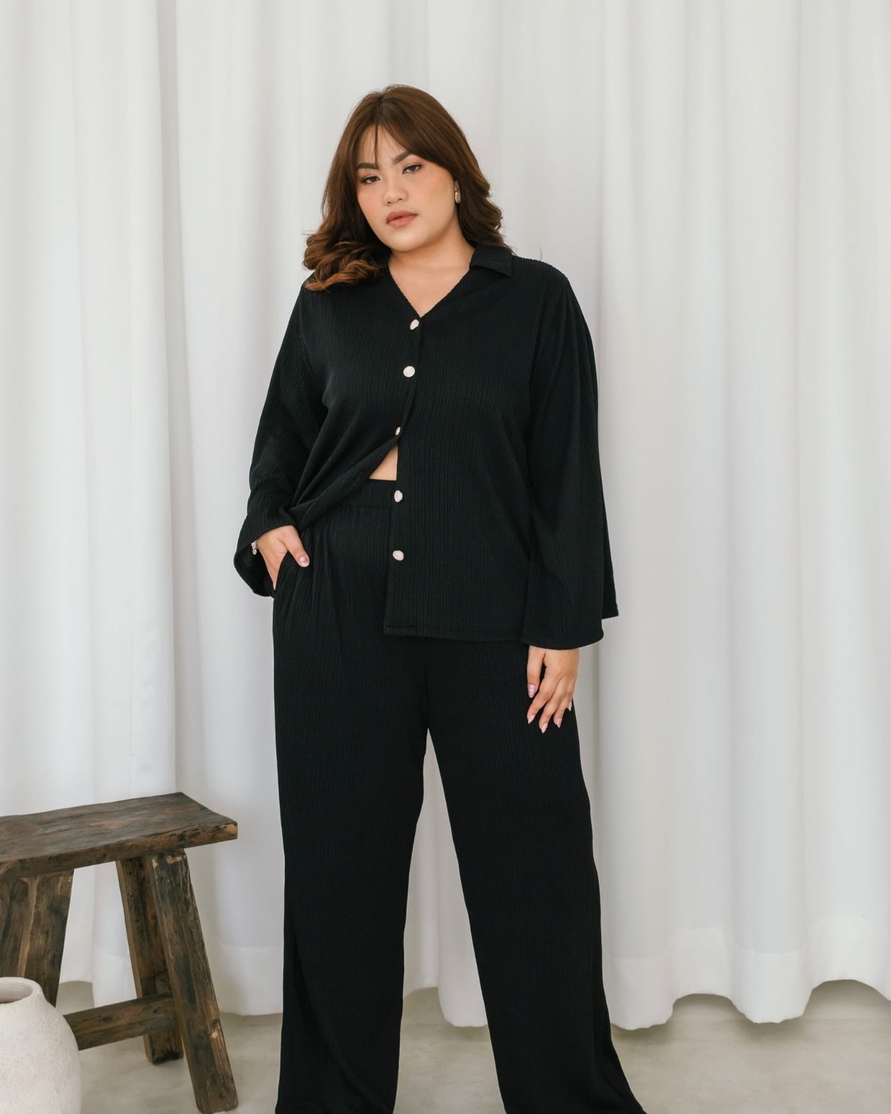 Ms Daisy Maya Pleats Knit Set Shirt with Cullotes Set