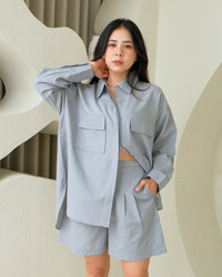 Ms Daisy Ava Oversized Safari Shirt Blouse Kemeja Set Oversize