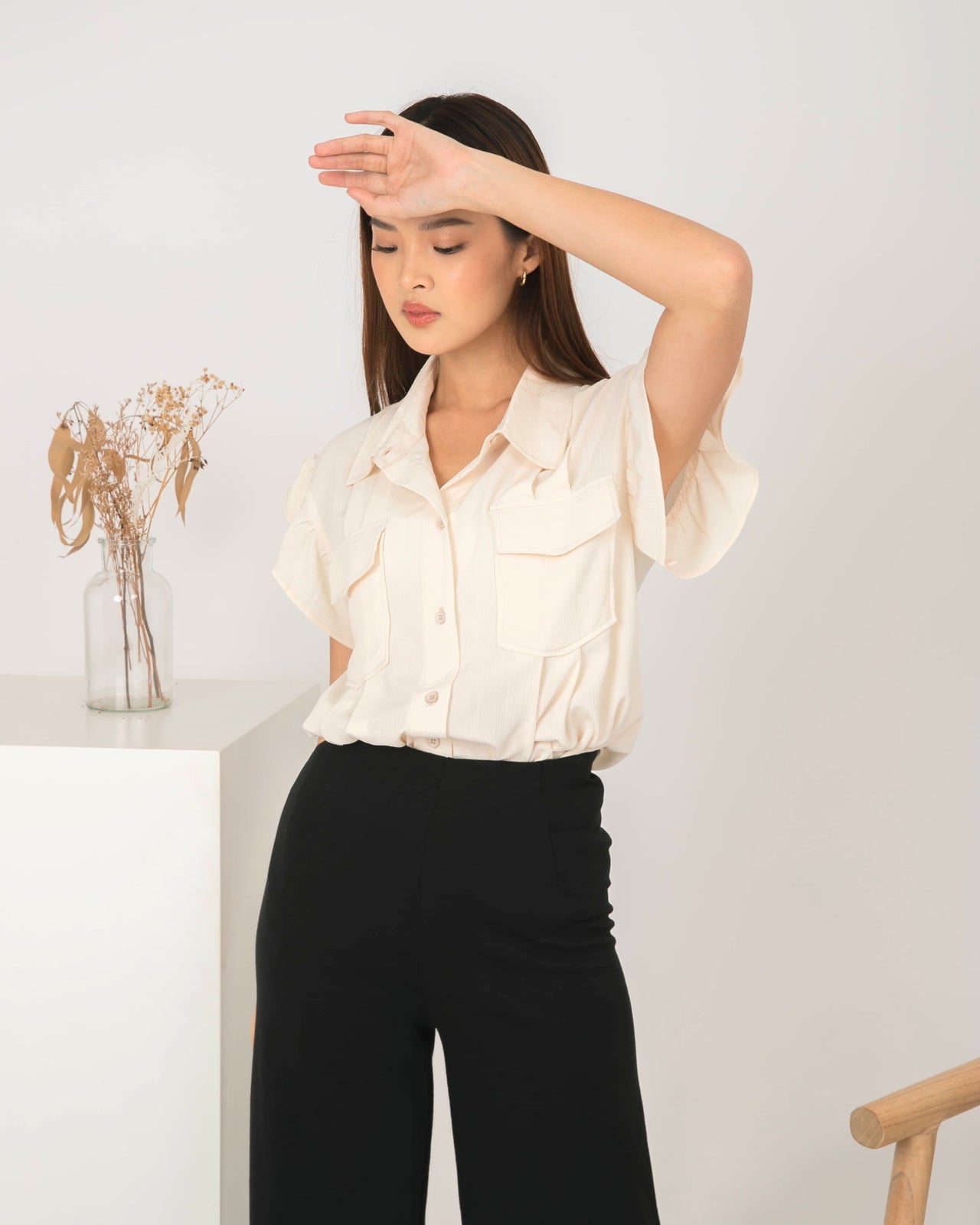 Ms Daisy Niki Flutter Sleeve Top with Pockets