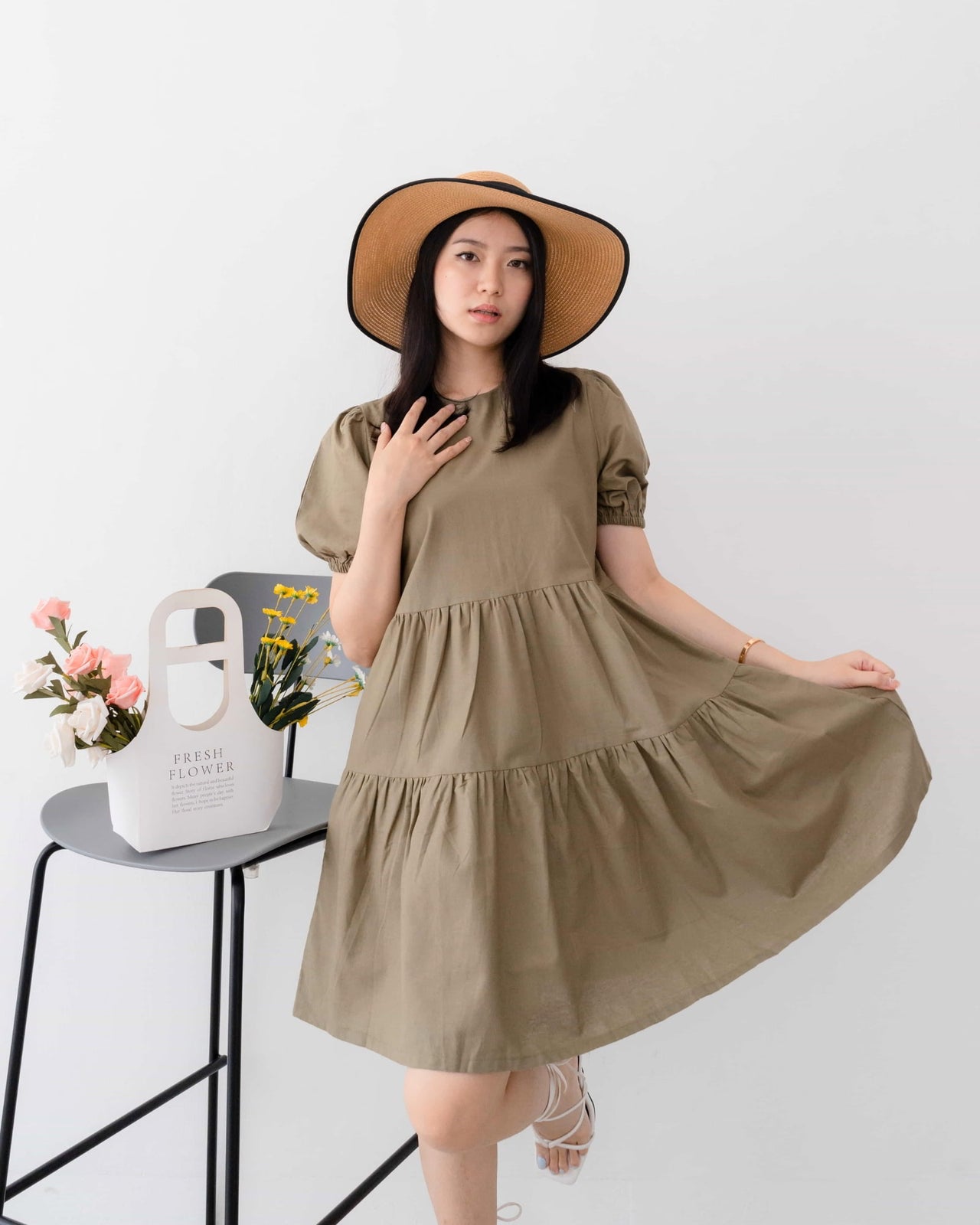 Ms Daisy Eloise Linen Puff-Sleeve Dress