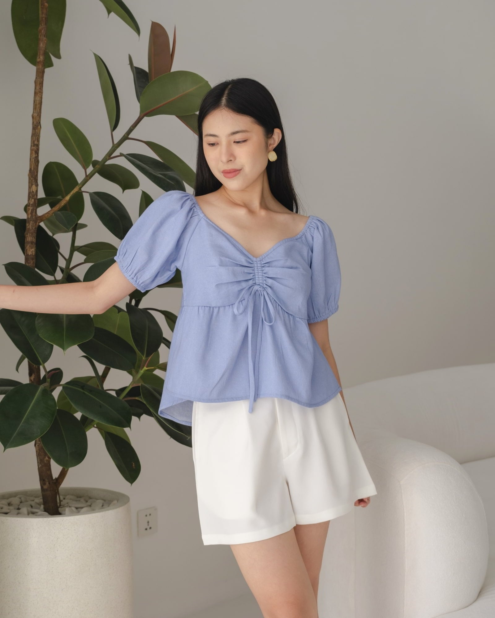 Ms Daisy Hazel Denim Ruched Top