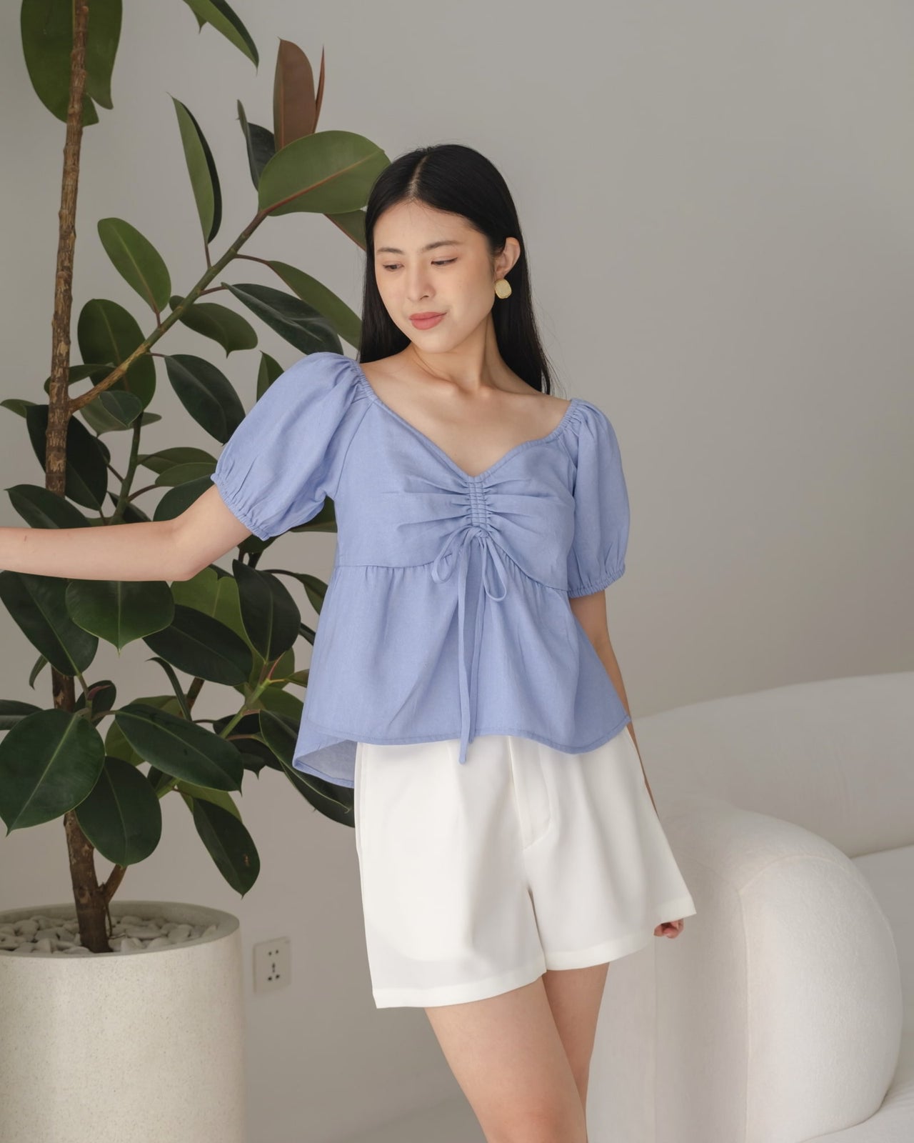 Ms Daisy Hazel Denim Ruched Top