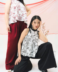 Ms Daisy Fortune Printed Satin Silk Top and Culotte Set