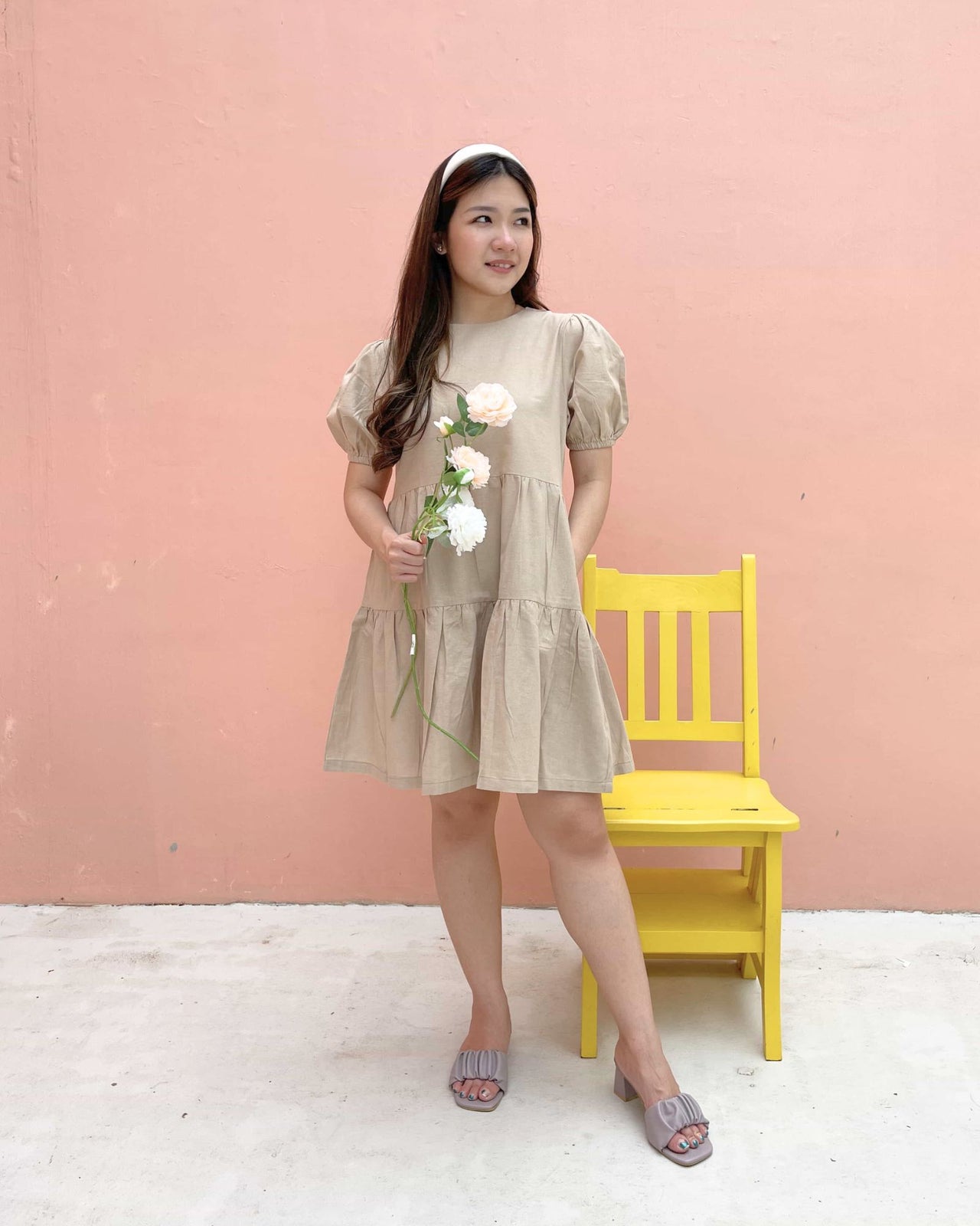 Ms Daisy Eloise Linen Puff-Sleeve Dress